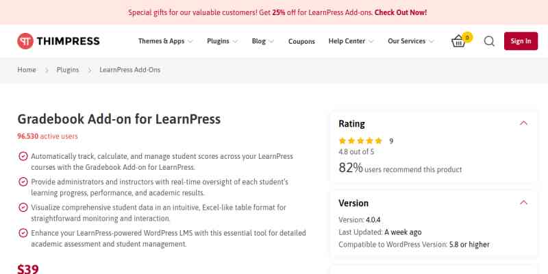 LearnPress – Gradebook