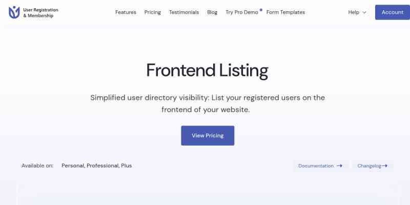User Registration Frontend Listing